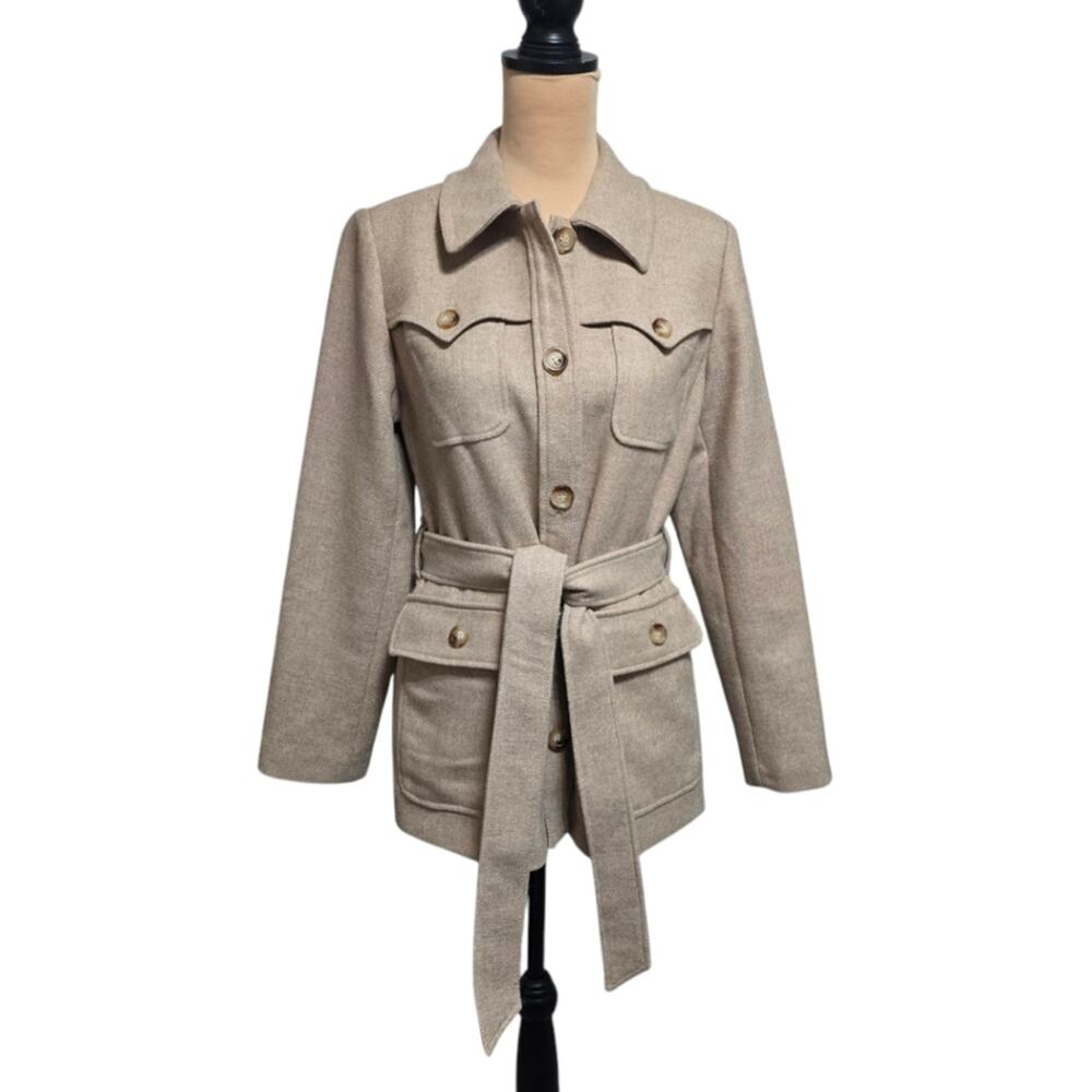 & Other Stories Paris Atelier Wool Blend Pocket Belted Jacket Beige Size 6